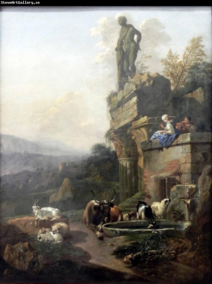 Johann Heinrich Roos Landschaft mit Tempelruine in Abendstimmung